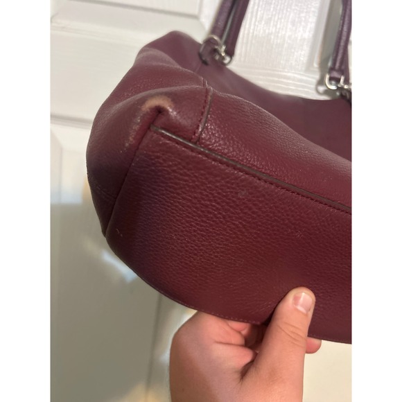 Kate Spade New York Pebbled Leather Shoulder Bag Burgundy Maroon Tote - Picture 6 of 11